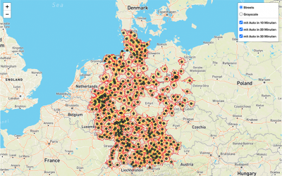 Landkarte mit Corona-Impfzentren